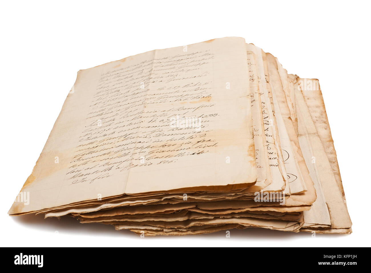 Alte Handschriften isoliert auf weißem Stockfoto