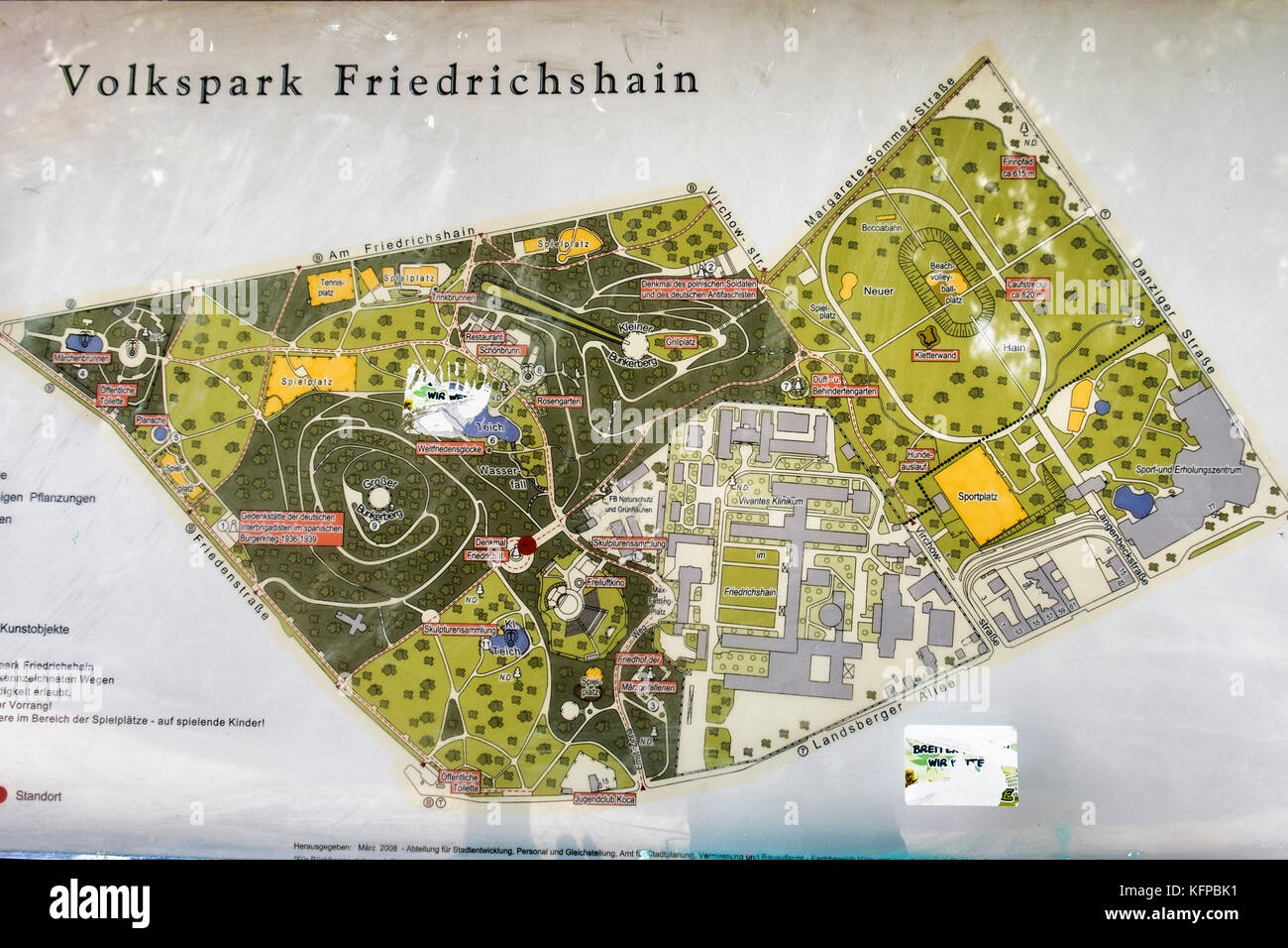 Berliner Volkspark priedrichshain, öffentlicher Park. alte Karte