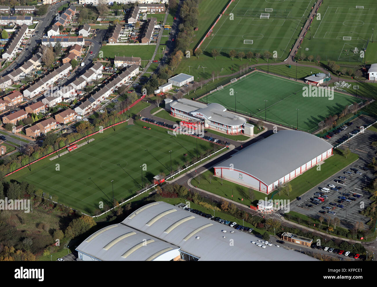 Luftaufnahme des FC Liverpool Academy, Großbritannien Stockfoto
