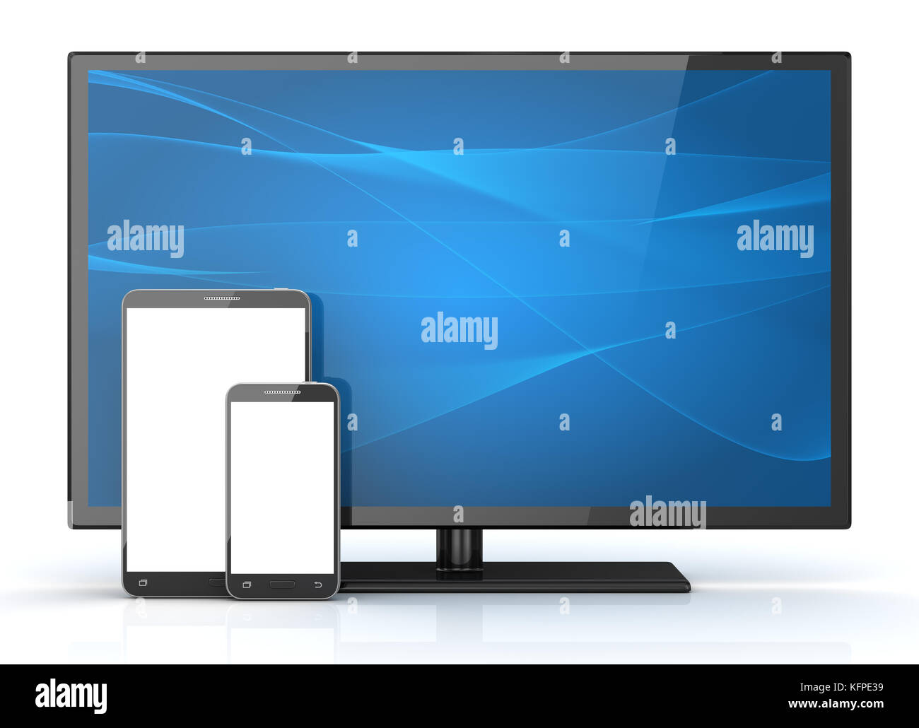 HD-Fernseher und Telefon. 3D-Render und Computer generierten Bildes. Stockfoto