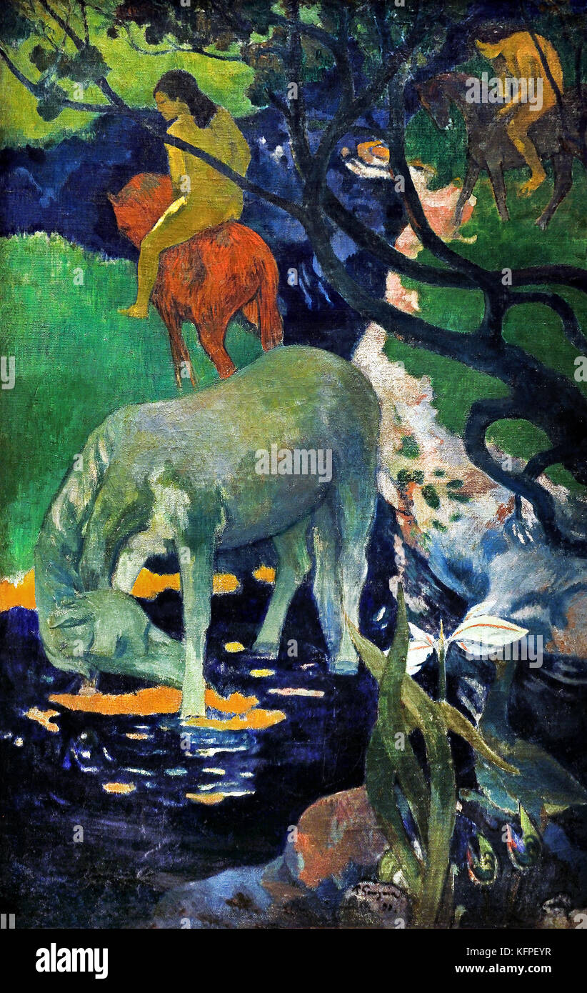 Le Cheval Blanc - Das weiße Pferd 1898 Paul Gauguin - Eugène Henri Paul Gauguin 1848 - 1903 war eine französische post-impressionistischen Künstler, Frankreich. (Gestorben ,8 Mai 1903, Atuona, Marquesas Islands, Französisch-Polynesien) Maler, Bildhauer. Stockfoto