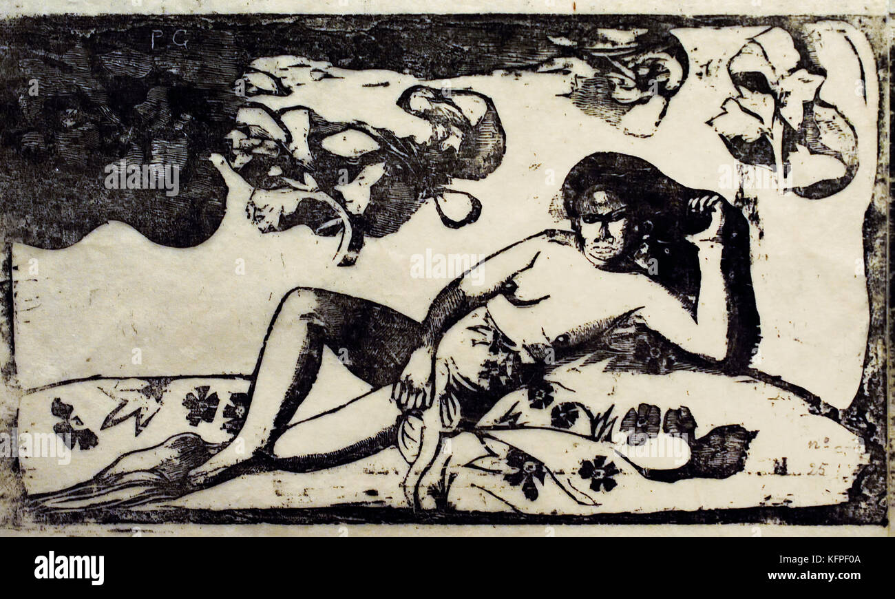 Femme, Animauxet et Feullages - Frau, Tiere und treibt, 1898 Paul Gauguin - Eugène Henri Paul Gauguin 1848 - 1903 war eine französische post-impressionistischen Künstler, Frankreich. (Gestorben ,8 Mai 1903, Atuona, Marquesas Islands, Französisch-Polynesien) Maler, Bildhauer. Paradies, Land der Eden, Bibel Stockfoto