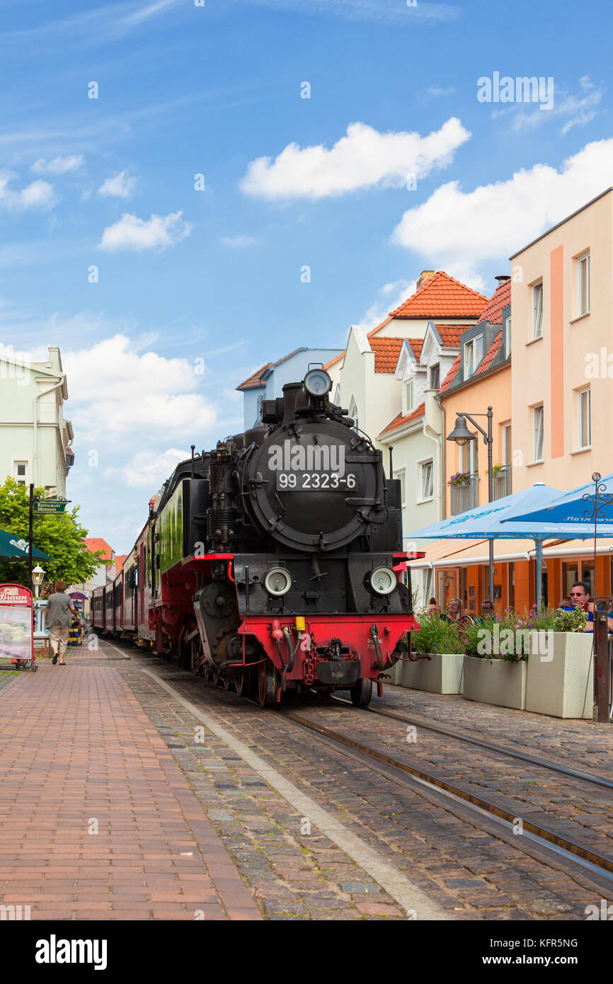 Historische Dampfeisenbahn 'mOlli' Ankunft in Bad Doberan Stockfoto