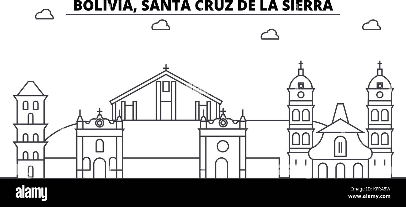 Bolivien, Santa Cruz de la Sierra Architektur Skyline Gebäude, Silhouette, umriss Landschaft, Wahrzeichen. bearbeitbaren Anschläge. städtischen Skyline Darstellung. flat Design Vector, line Konzept Stock Vektor