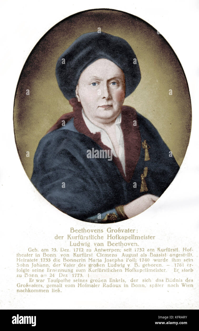 Ludwig van Beethovens Großvater (1712-1773) - Er war Kapellmeister des Kurfürsten. Deutschen Komponisten (1770-1827). Stockfoto