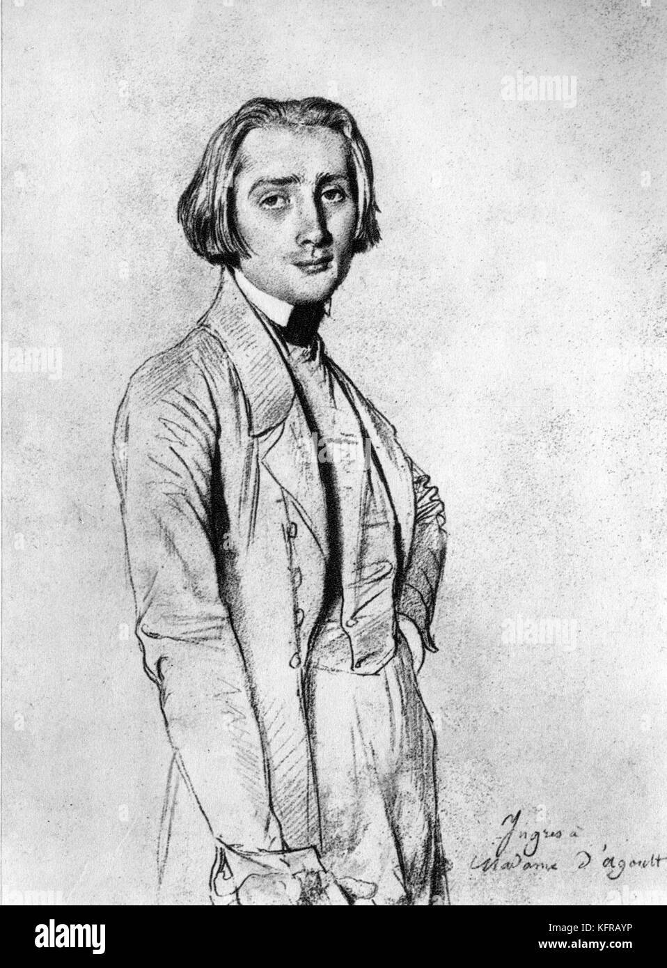 Franz Liszt - Portrait in Bleistift von Ingres C. 1838. Ungarische Pianist und Komponist, 22. Oktober 1811 - vom 31. Juli 1886. (Jean-Auguste-Dominique Ingres August 1780 - 14. Januar 1867) Stockfoto