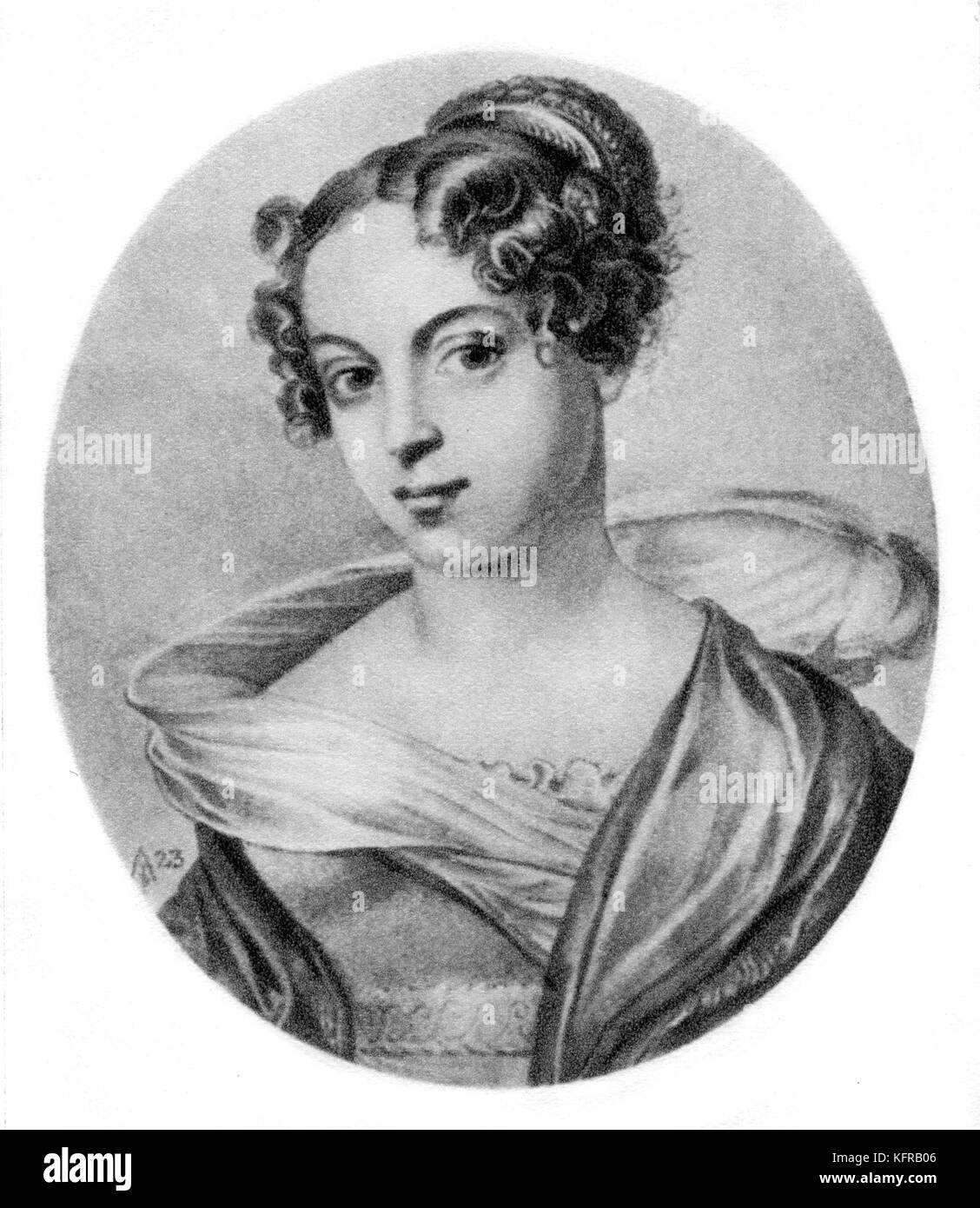 Caroline Unger-Sabatier, Portrait. Nach einer Lithographie von Luttgendorf. Freund aus der Kindheit des ungarischen Komponisten Franz Liszt. Österreichische Sängerin und Schauspielerin, 28. Oktober 1803 - vom 23. März 1877. Stockfoto