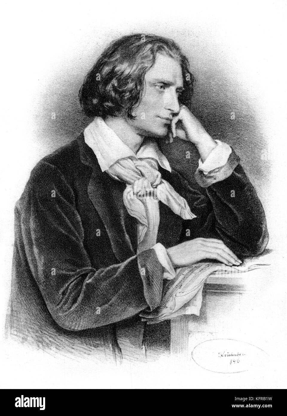 Franz Liszt - Porträt, 1846, Wien. Nach Lithografie von Kriehuber. Ungarische Pianist und Komponist, 22. Oktober 1811 - vom 31. Juli 1886. Stockfoto