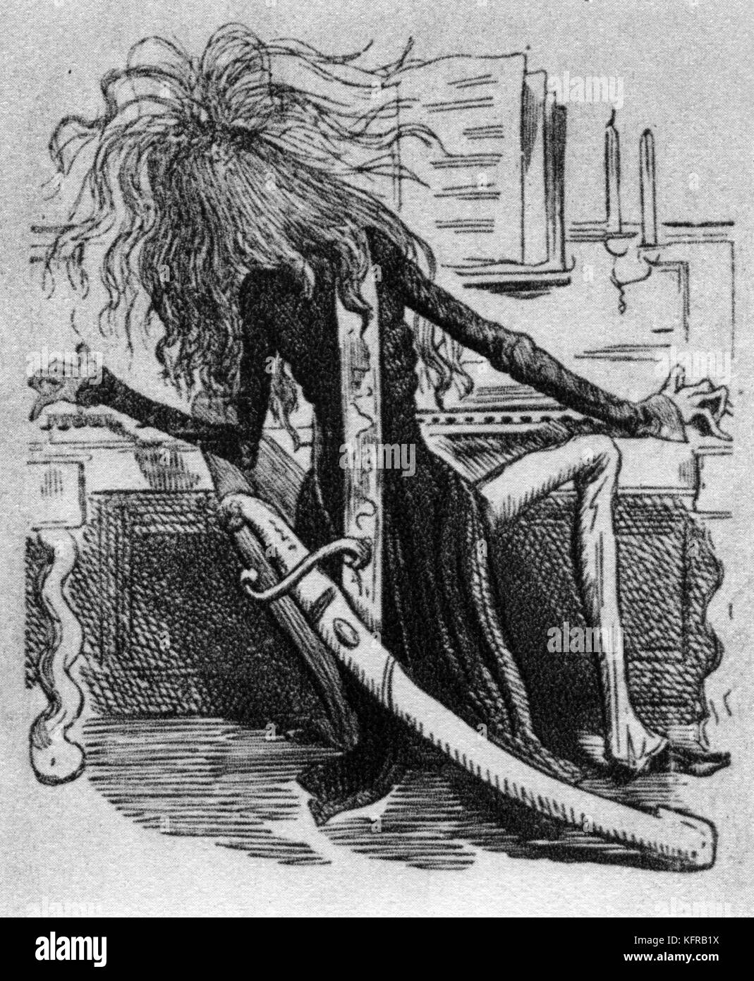 Franz Liszt am Klavier - Karikatur von Marcellin, Marcellin Gilbert Desboutin (1823 - 1902) vom 12. März 1855 im Amtsblatt veröffentlicht pour rire. Ungarische Pianist und Komponist, 22. Oktober 1811 - vom 31. Juli 1886. Stockfoto
