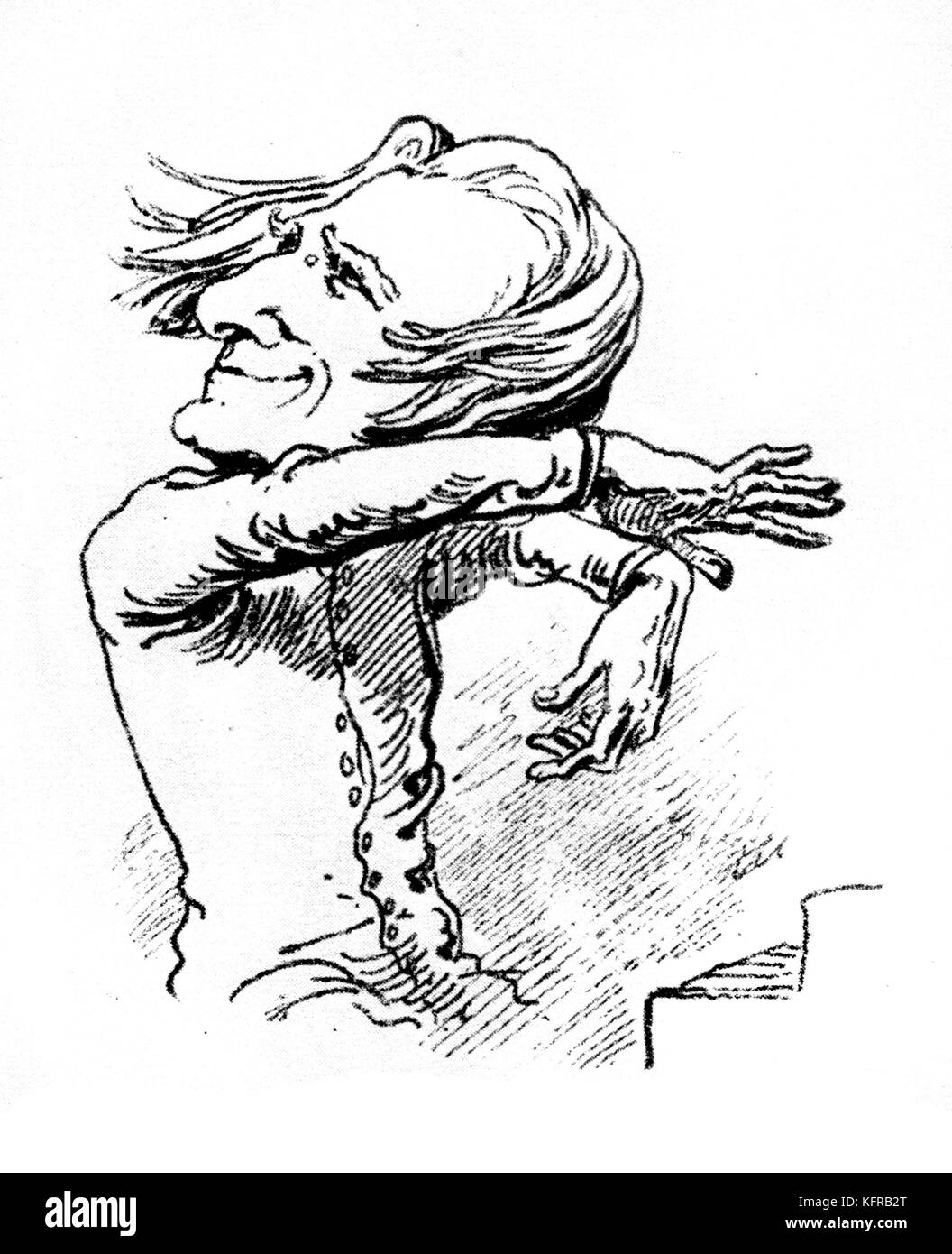 Franz Liszt - Karikatur. In der Borsszem Janko, 6. März 1873 veröffentlicht. Liszt (die "Sun King") in verschiedenen Posen, während im Konzert - Schaltet die Aufmerksamkeit des Publikums zu gewinnen. FL: ungarische Pianist und Komponist, 22. Oktober 1811 - vom 31. Juli 1886. Stockfoto