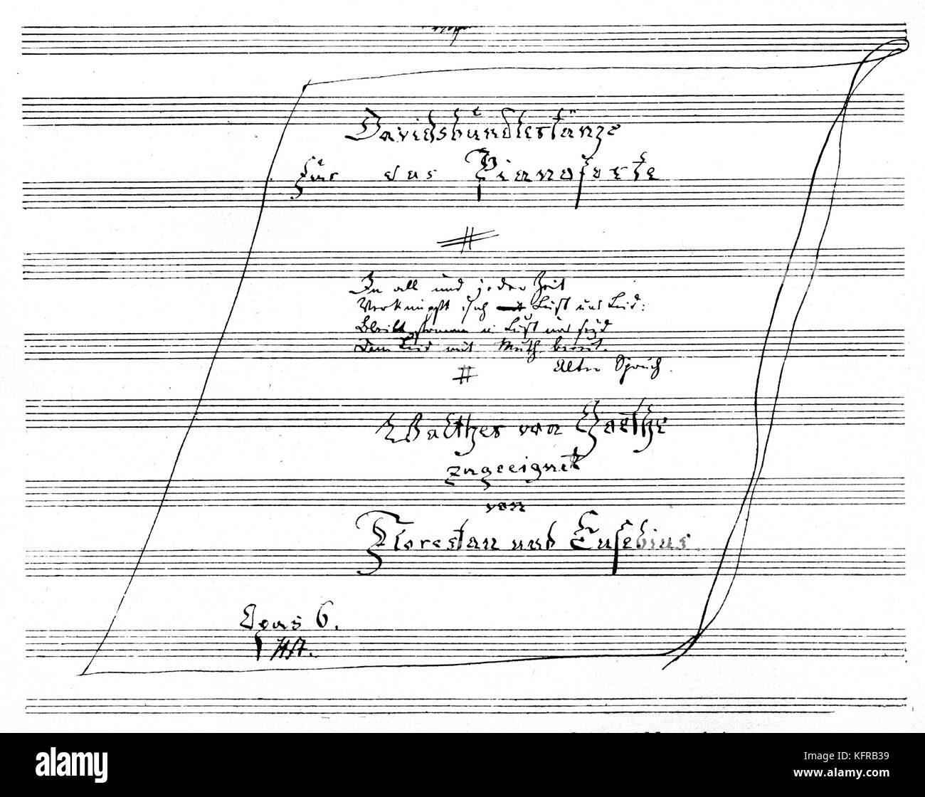 Davidsbündlertänze von Robert Schumann - musikalische Partitur [tanzt der Liga von David]. Reduzierte Version des ursprünglichen Titlepage. Stockfoto
