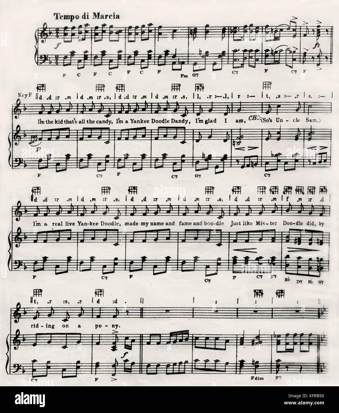 Yankee Doodle Boy von George M. Cohan - öffnung Seite der Partitur. Patriotische Lied von 1942 amerikanischen biographischen musical Film 'Yankee Doodle Dandy', basierend auf Broadway Musical. Von Warner Brothers Studios produziert. GC: amerikanische Dramatiker, Lyriker und Entertainer, den 3. Juli 1878 - 5. November 1942. Stockfoto