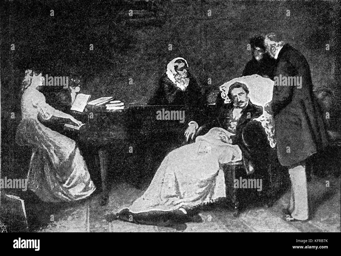 Die letzten Augenblicke von Gaetano Donizetti. Von der Gravur durch S. Liverini, 1848. Italienischer Komponist: 29.November 1797 - 8. April 1848. Stockfoto