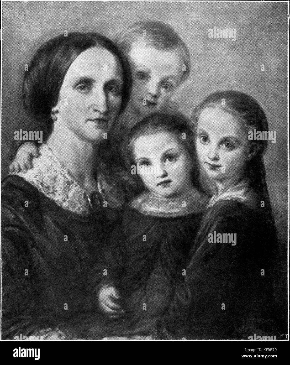 Baroness Giovanna Ginevra Rota Basoni Scotti mit ihren Kindern Giovanni, Fulvia, und Rosina; nach Portrait von G. Carnevali. italienische Komponist: 29. November 1797 bis 8. April 1848. Stockfoto