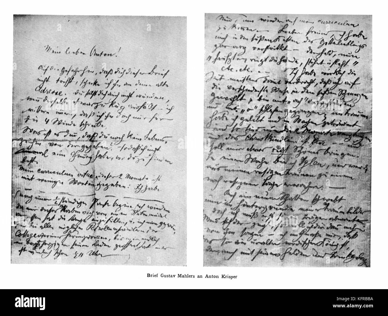 Erste Seiten der Brief von Gustav Mahler an Anton Krisper. Österreichischen Komponisten, den 7. Juli 1860 bis 18. Mai 1911 Stockfoto