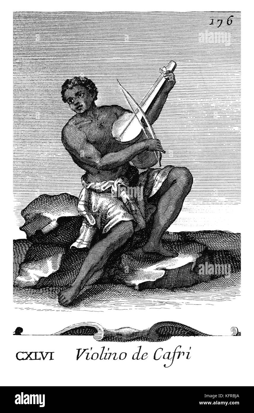 Violino de Cafri - Afrikanische spike Fiddle. Abbildung von Filippo Bonanni's 'Gabinetto Armonico" im Jahre 1723 veröffentlicht, Abbildung 146. Stockfoto