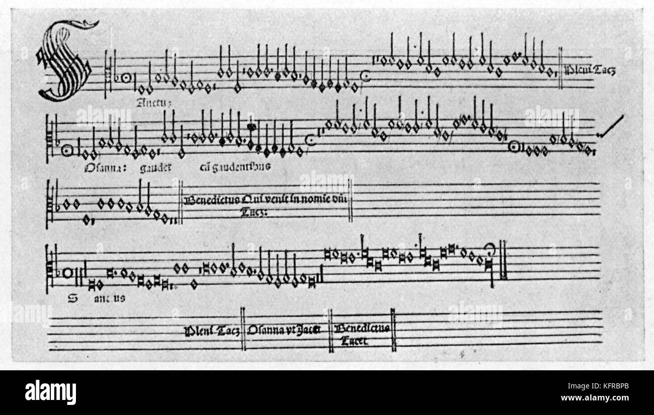 Tenor - Teil Buch das erste Buch der Massen von Josquin des Prés (Masse: L'homme armé basieren, Venedig, 1502). Gedruckt von Ottaviano Petrucci deu 1466-1539. Stockfoto