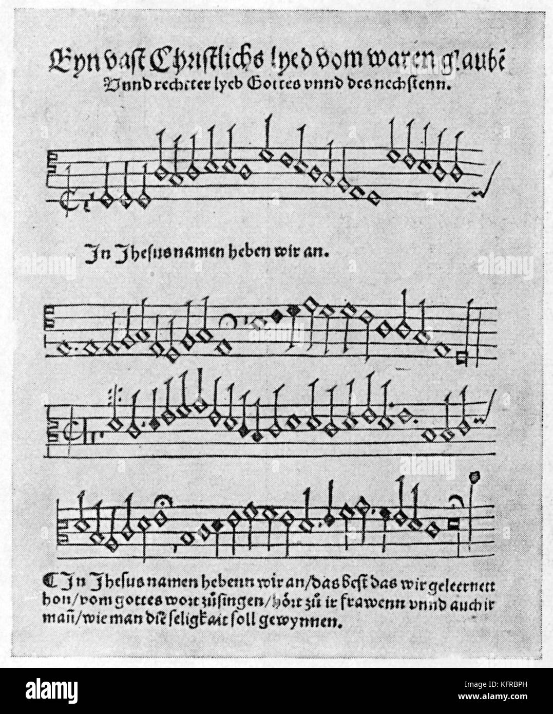 Ergebnis aus der älteste Lutherische Gesangbuch", Etlich christlich Lobgesang'. Wittenberg, 1523, Georg Rhau. Stockfoto