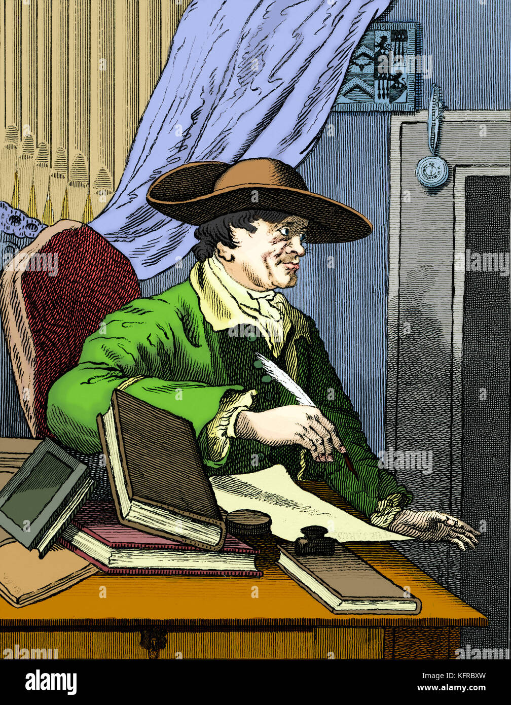 Thomas Morell. Kupferstich von James Basire der Ältere (1730-1802), 1762, nach der Arbeit von William Hogarth (1697-1764). TM arbeitete mit Händel auf mehrere Oratorien, einschließlich Theodora. TM: klassischer Philologe und Librettist. vom 18. März 1703 bis 19. Februar 1784 Stockfoto