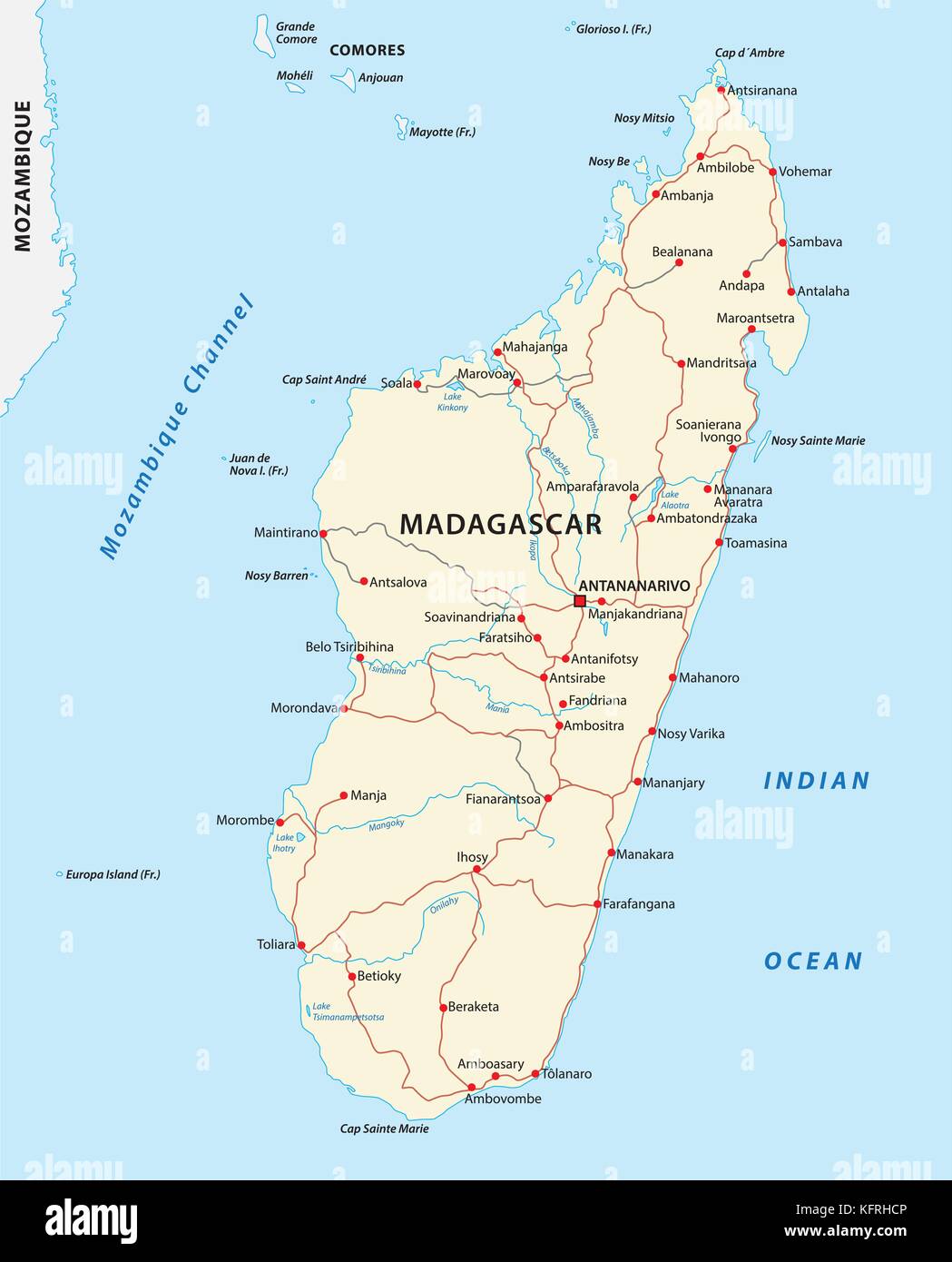 Madagaskar Straße Vektorkarte Stock Vektor