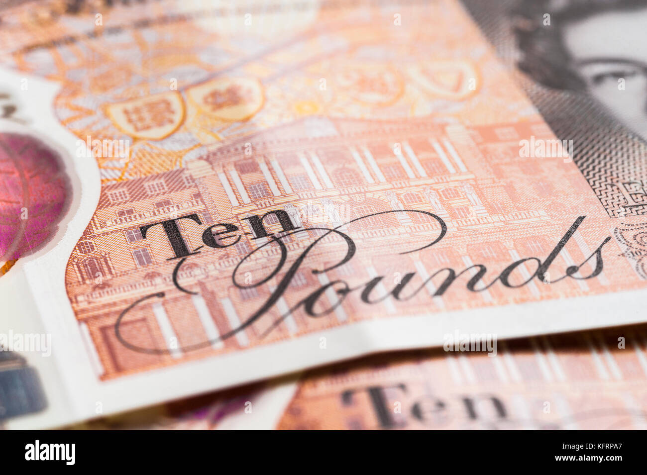 London, England - Oktober, 24: Detailansicht der neue britische 10-lbs-Hinweis, mit einem Porträt von Jane Austen. Stockfoto