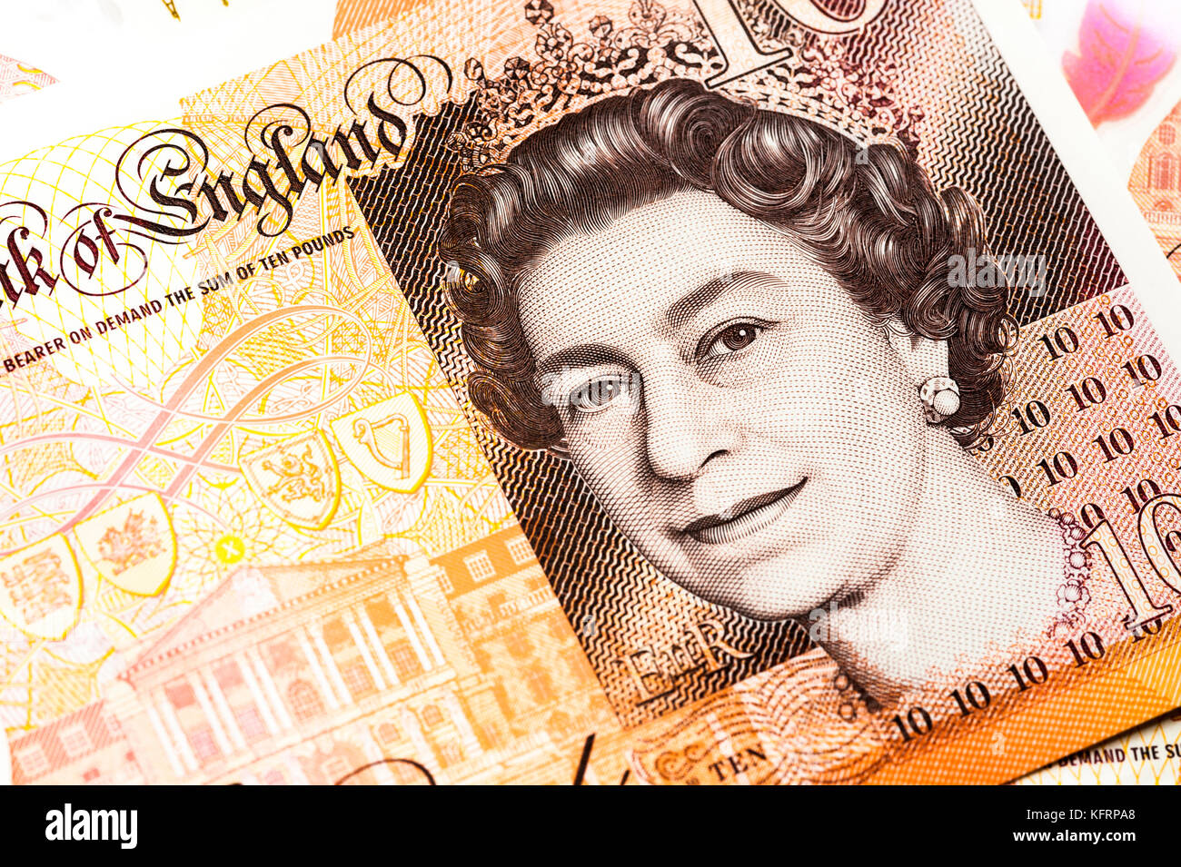 LONDON, ENGLAND – 24. OKTOBER: Nahaufnahme der neuen britischen zehn-Pfund-Note mit einem Porträt von Jane Austen. Stockfoto