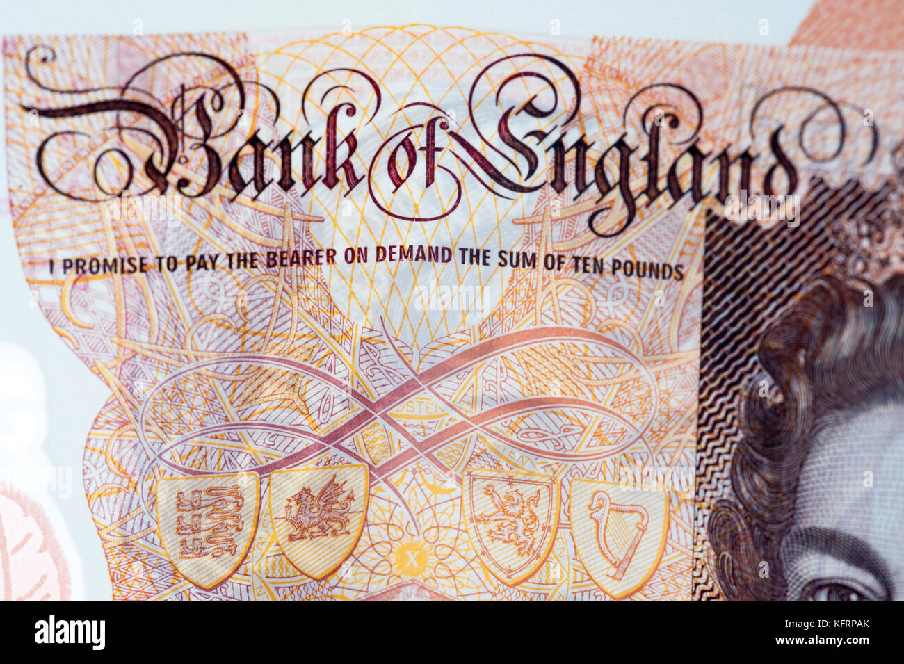 LONDON, ENGLAND – 24. OKTOBER: Nahaufnahme der neuen britischen zehn-Pfund-Note mit einem Porträt von Jane Austen. Stockfoto
