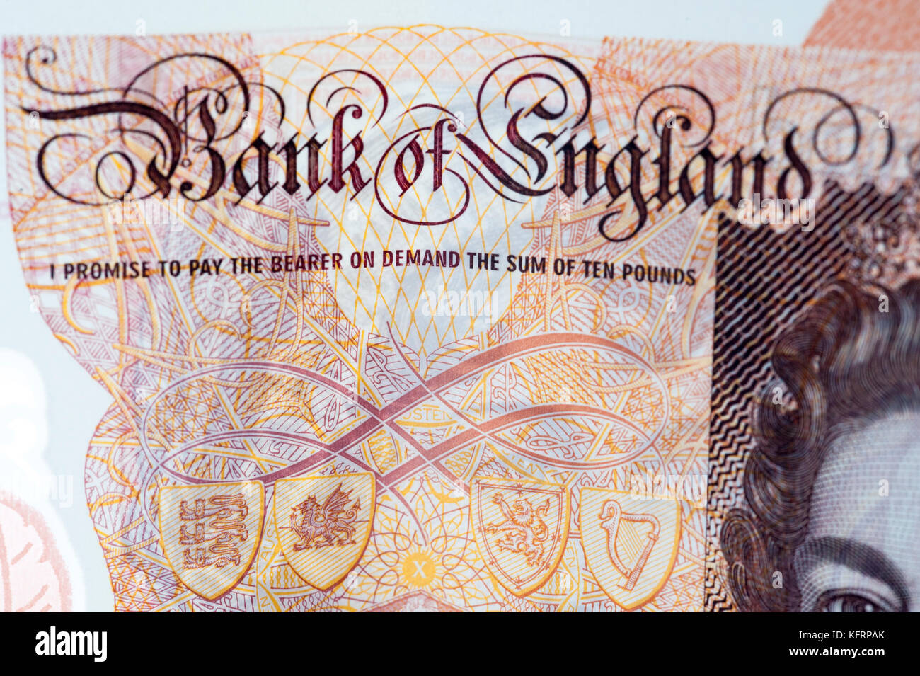 London, England - Oktober, 24: Detailansicht der neue britische 10-lbs-Hinweis, mit einem Porträt von Jane Austen. Stockfoto