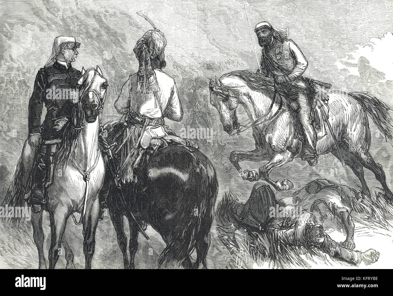 Captain Hope Johnstone bringt Nachricht von der Gefangennahme von Kaisarbagh, Lucknow, indien an Sir Colin Campbell, indische Rebellion von 1857 Stockfoto