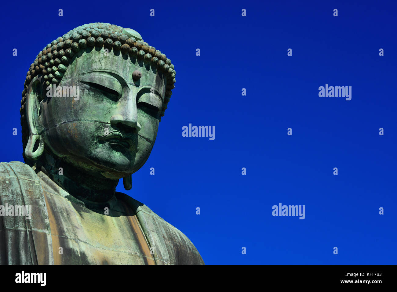 Großer Buddha von Kamakura, eine alte Bronzestatue, die 1252 in der Nähe von Tokio, Japan, errichtet wurde Stockfoto