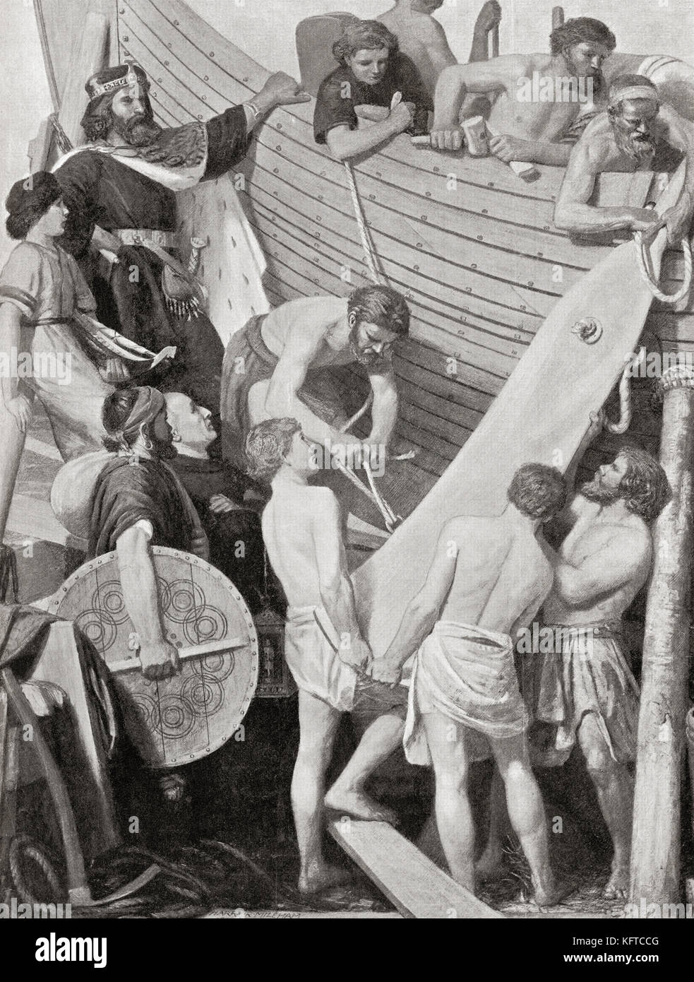 Der Wiederaufbau von König Alfred Flotte, c. 882. Alfred der große, 849 – 899. König von Wessex. Aus Hutchinson's History of the Nations, veröffentlicht 1915. Stockfoto