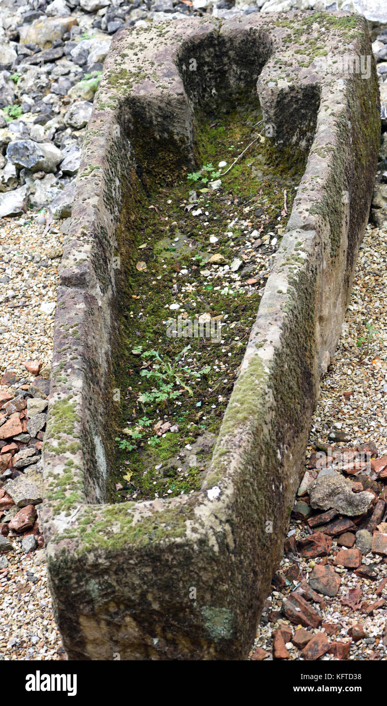 Einer mittelalterlichen Steinsarg von Nunnaminster ausgegraben, später als St. Mary's Abbey bekannt auf der Website der Grundlagen der Abtei. Abtei Passage, Seilwinde Stockfoto