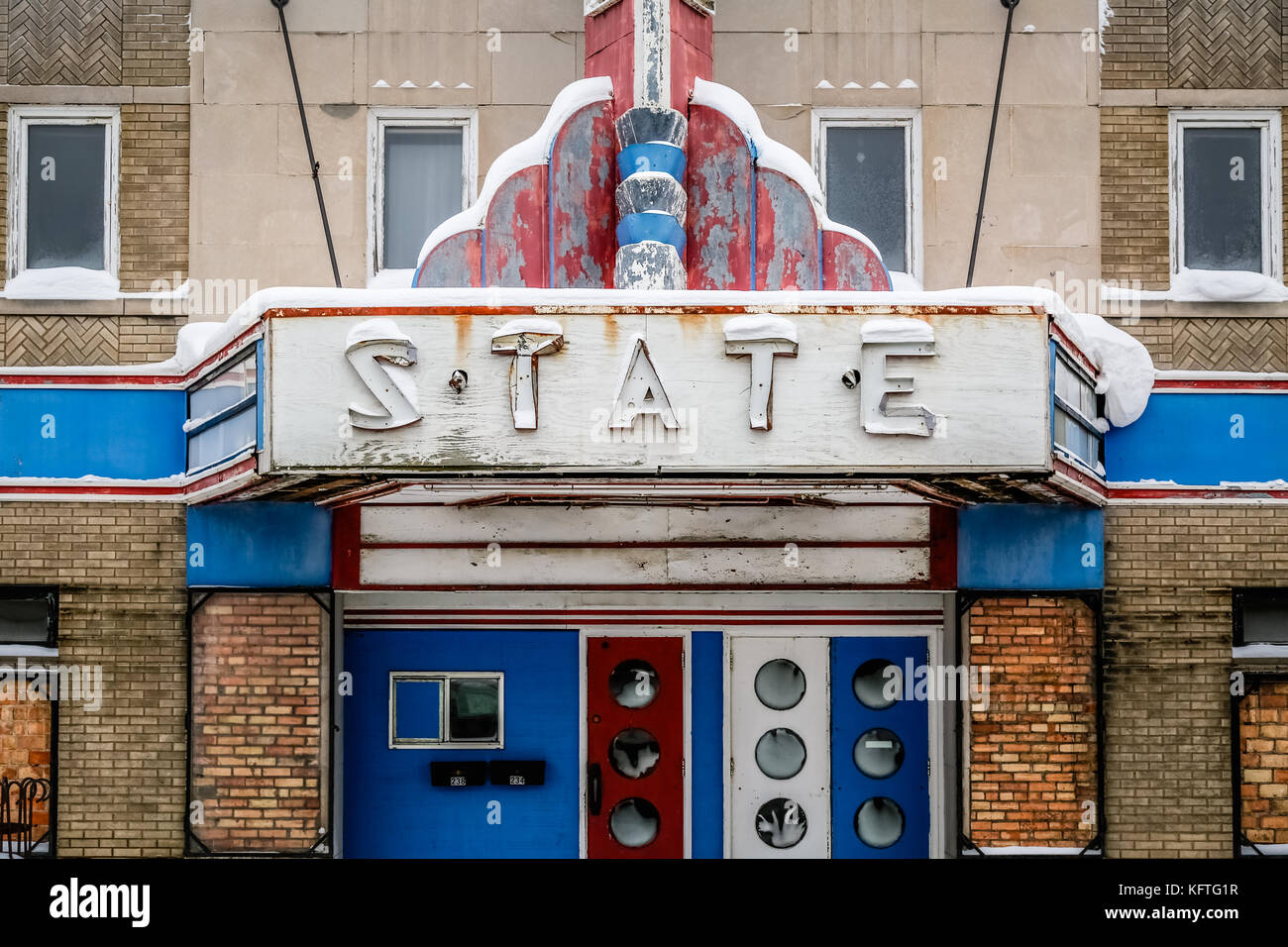 Alte historische Staatstheater Festzelt auf der Sheridan Street in Ely, Minnesota, USA Stockfoto