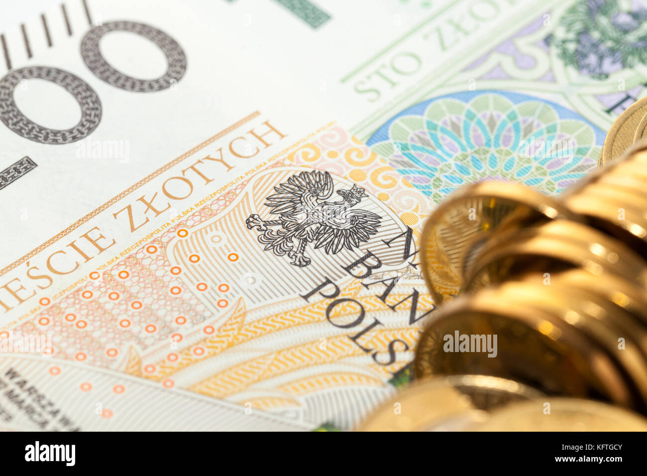 Polnischer Zloty, close-up Stockfoto