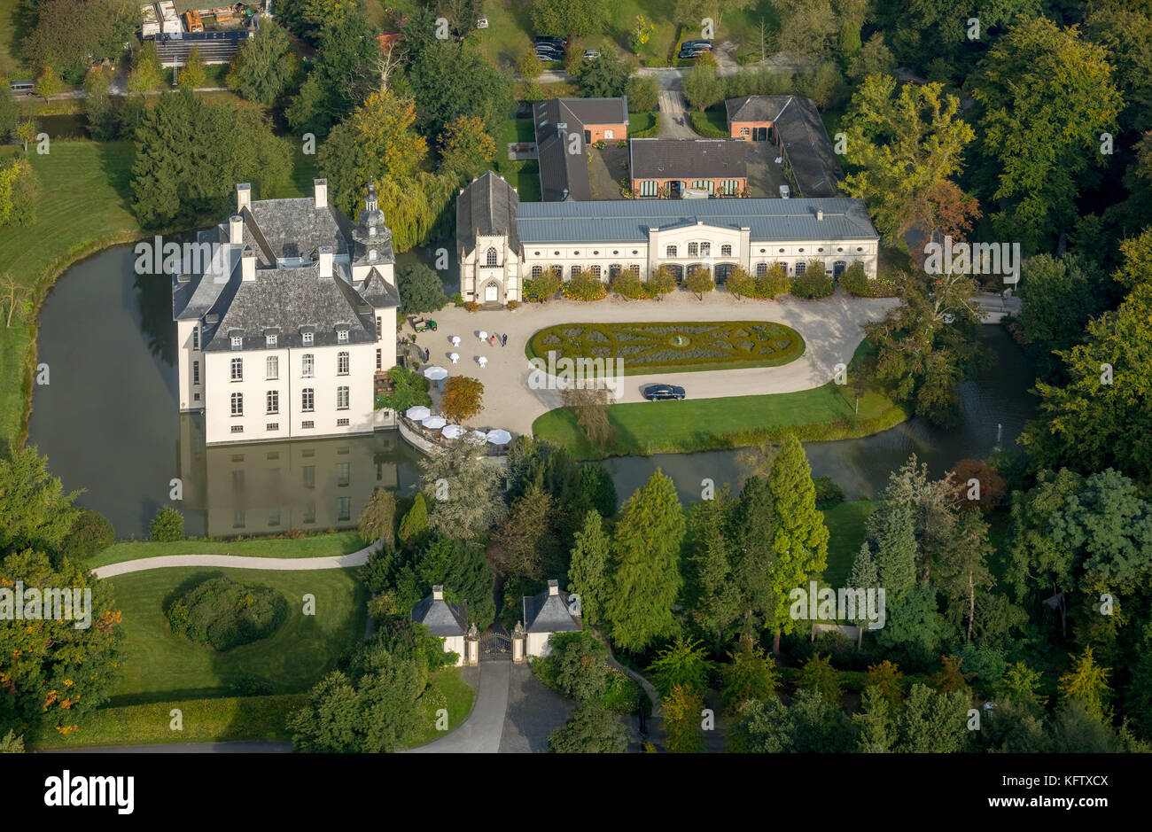 Hünxe, Schlosshotel Gartrop, Blumraths Restaurant Gartrop, Wasserschloss, Eventlocation, hünxe, Ruhrgebiet, Niederrhein, Deutschland, Europa, Gartrop-Buh Stockfoto