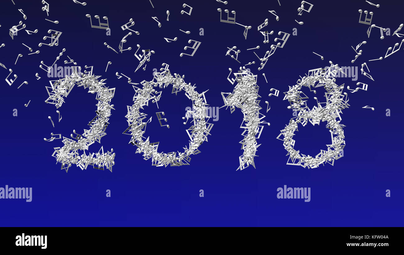 Neues Jahr 2018 von musikalischen Noten gemacht Stockfoto
