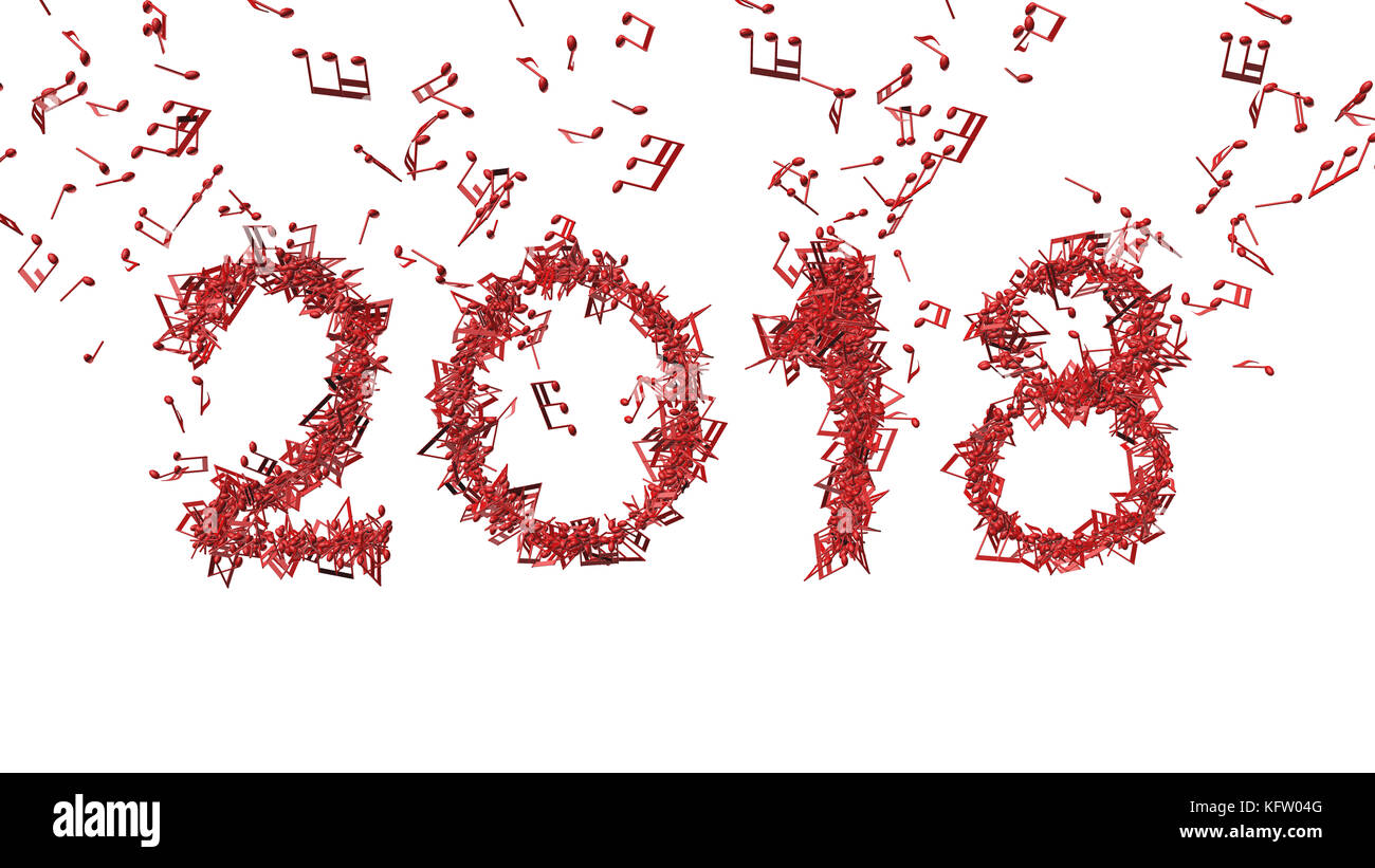 Neues Jahr 2018 von musikalischen Noten gemacht Stockfoto