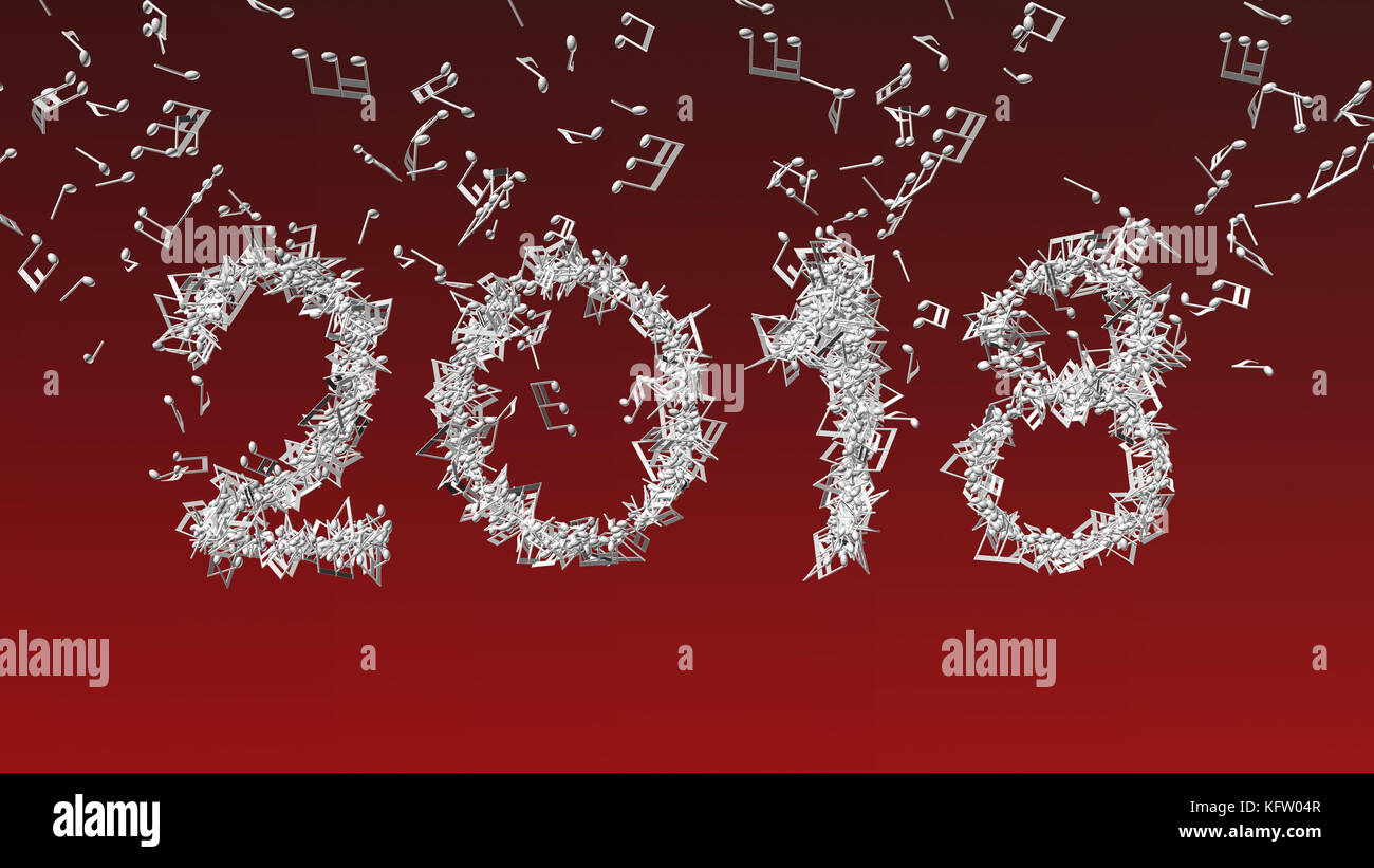Neues Jahr 2018 von musikalischen Noten gemacht Stockfoto