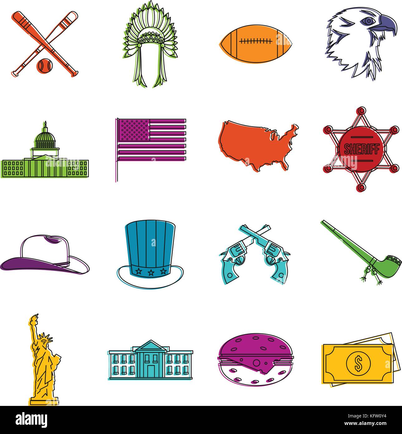 Usa Symbole doodle einrichten Stock Vektor