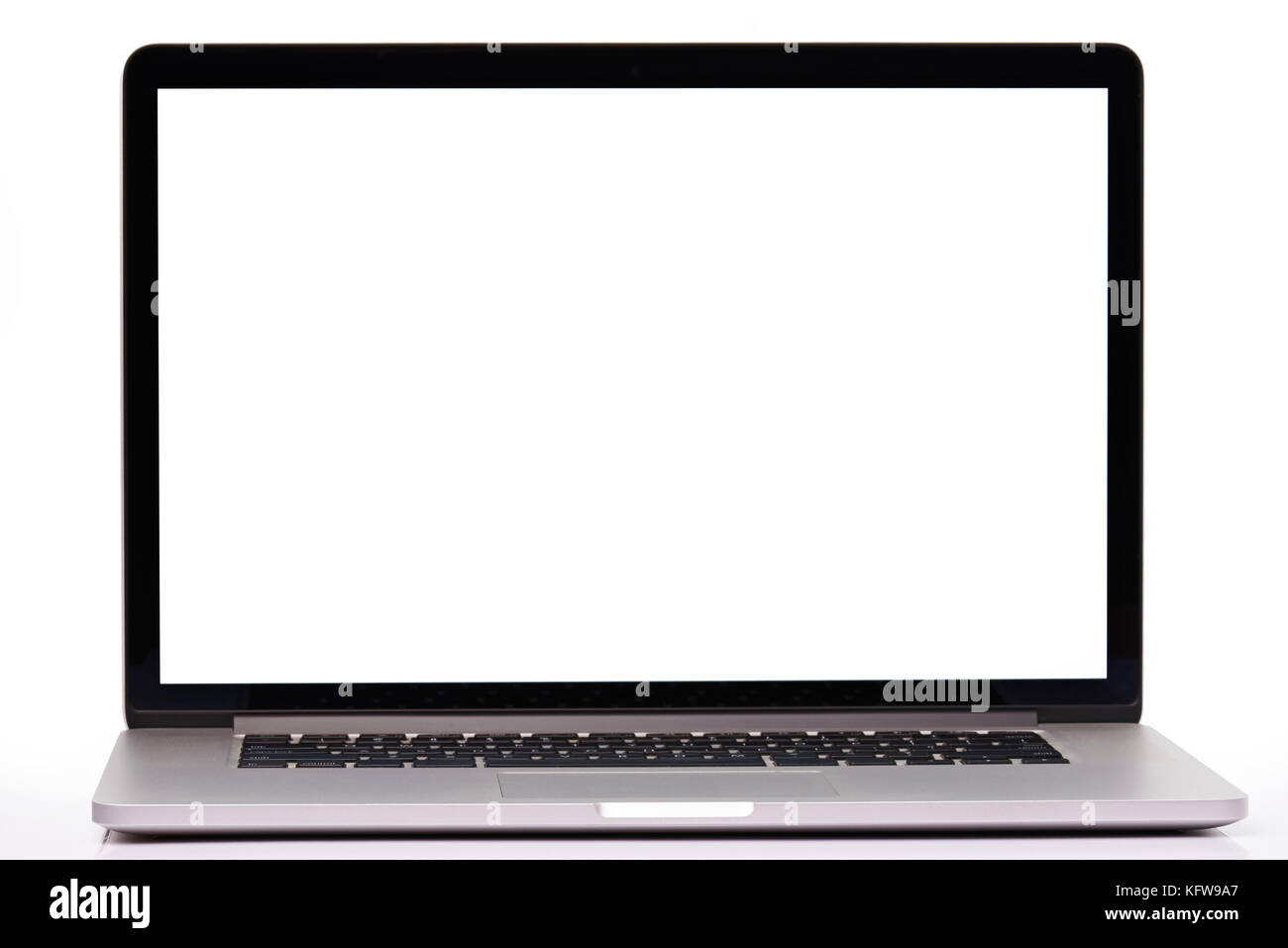 Leer leer Laptop Bildschirm auf weißem Hintergrund. Öffnen Sie das Notebook isoliert Stockfoto