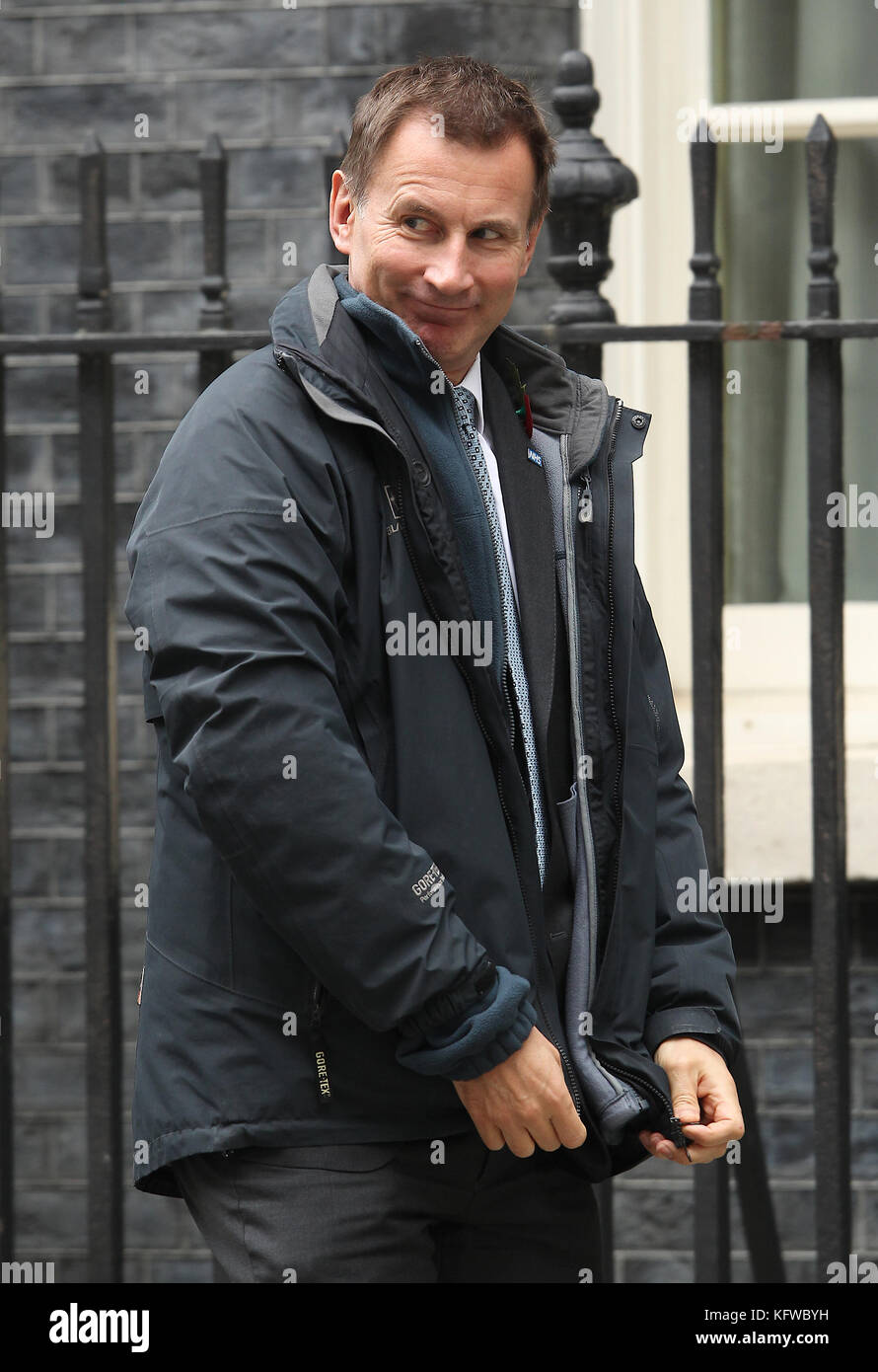 London, Großbritannien. 31. Oktober 2017. Jeremy Hunt Staatssekretär für Gesundheit besucht eine Kabinettssitzung am 10 Downing Street in London. Stockfoto
