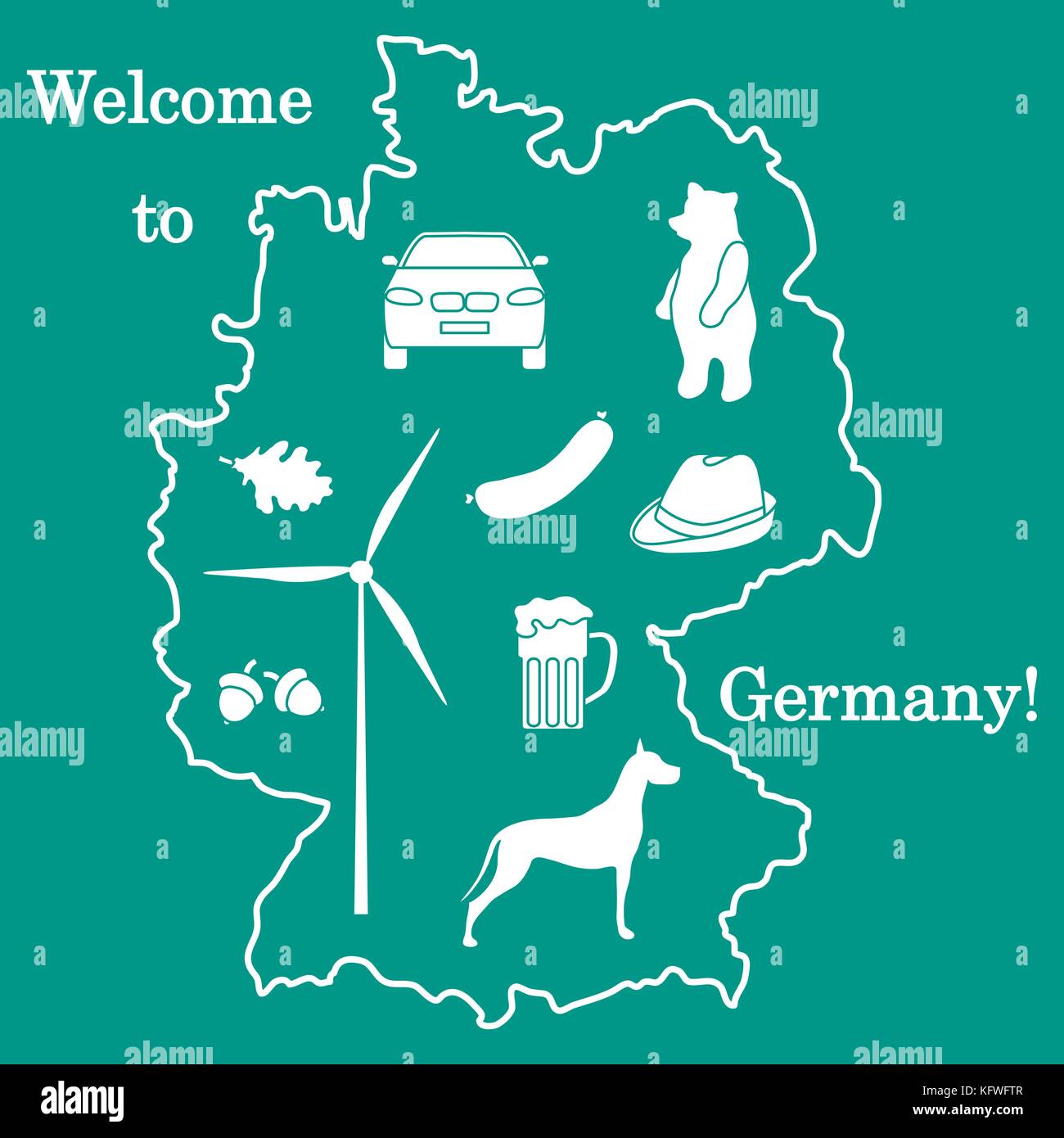 Vector Illustration mit verschiedenen Symbolen in Deutschland. Reisen und Freizeit. Design für Banner, Poster oder Drucken. Stock Vektor