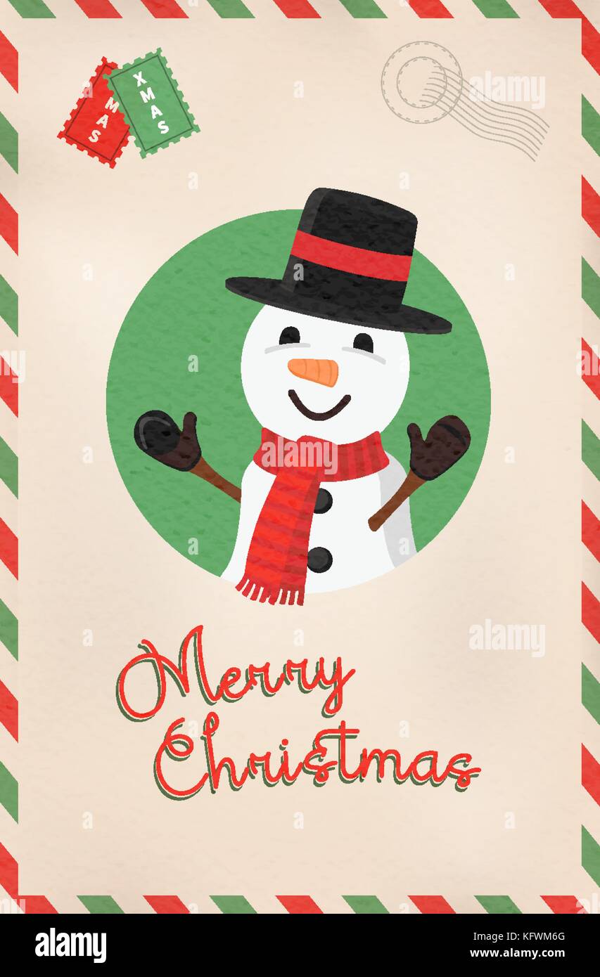 Frohe Weihnachten vintage Grußkarte Abbildung. Retro Stil Postkarte vom Nordpol mit niedlichen Weihnachtsmann Cartoon. Eps 10 Vektor. Stock Vektor