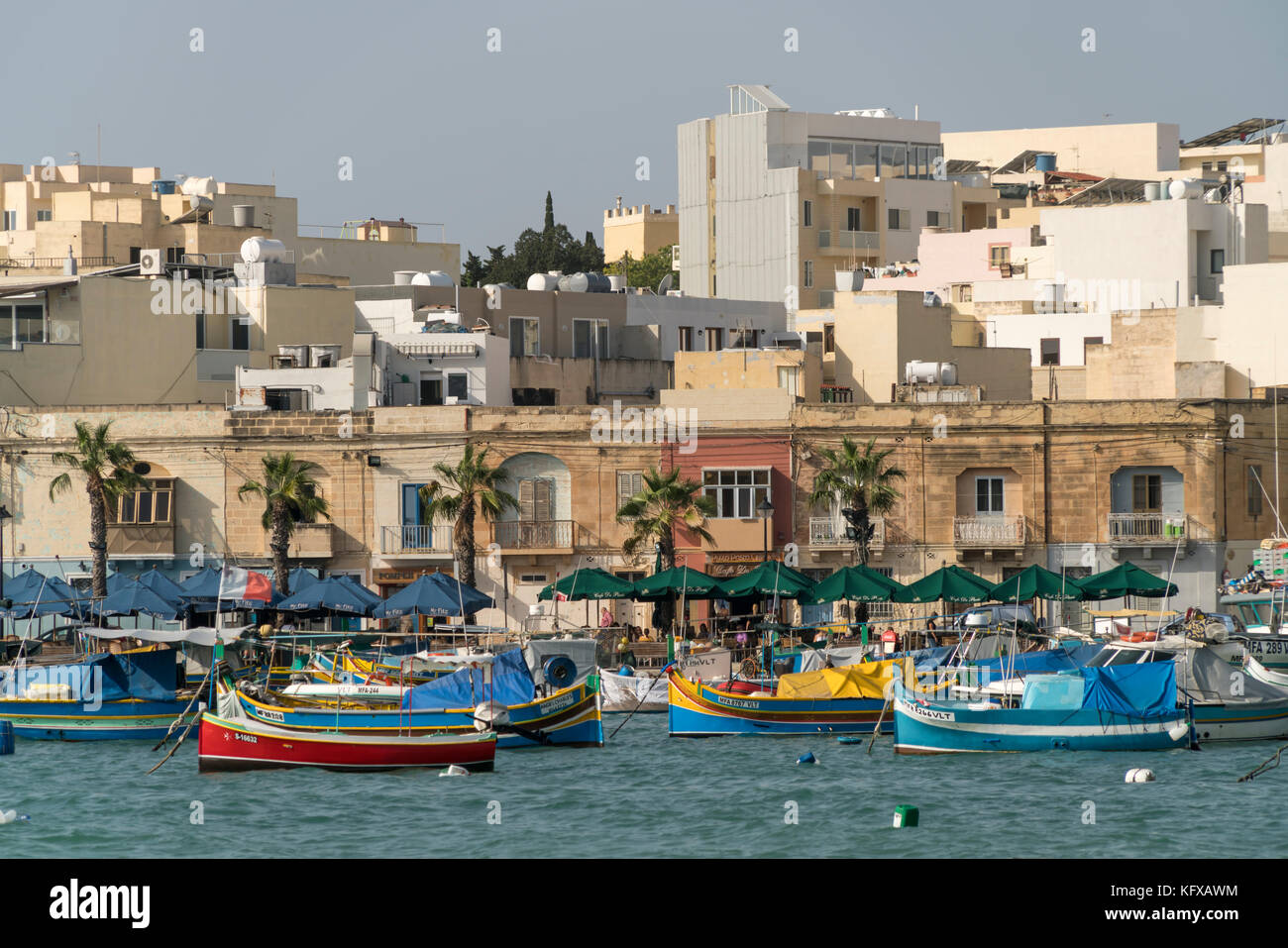 Fischerboote im Hafen von Marsaxlokk, Malta | Fischerboote am Hafen von Marsaxlokk, Malta Stockfoto