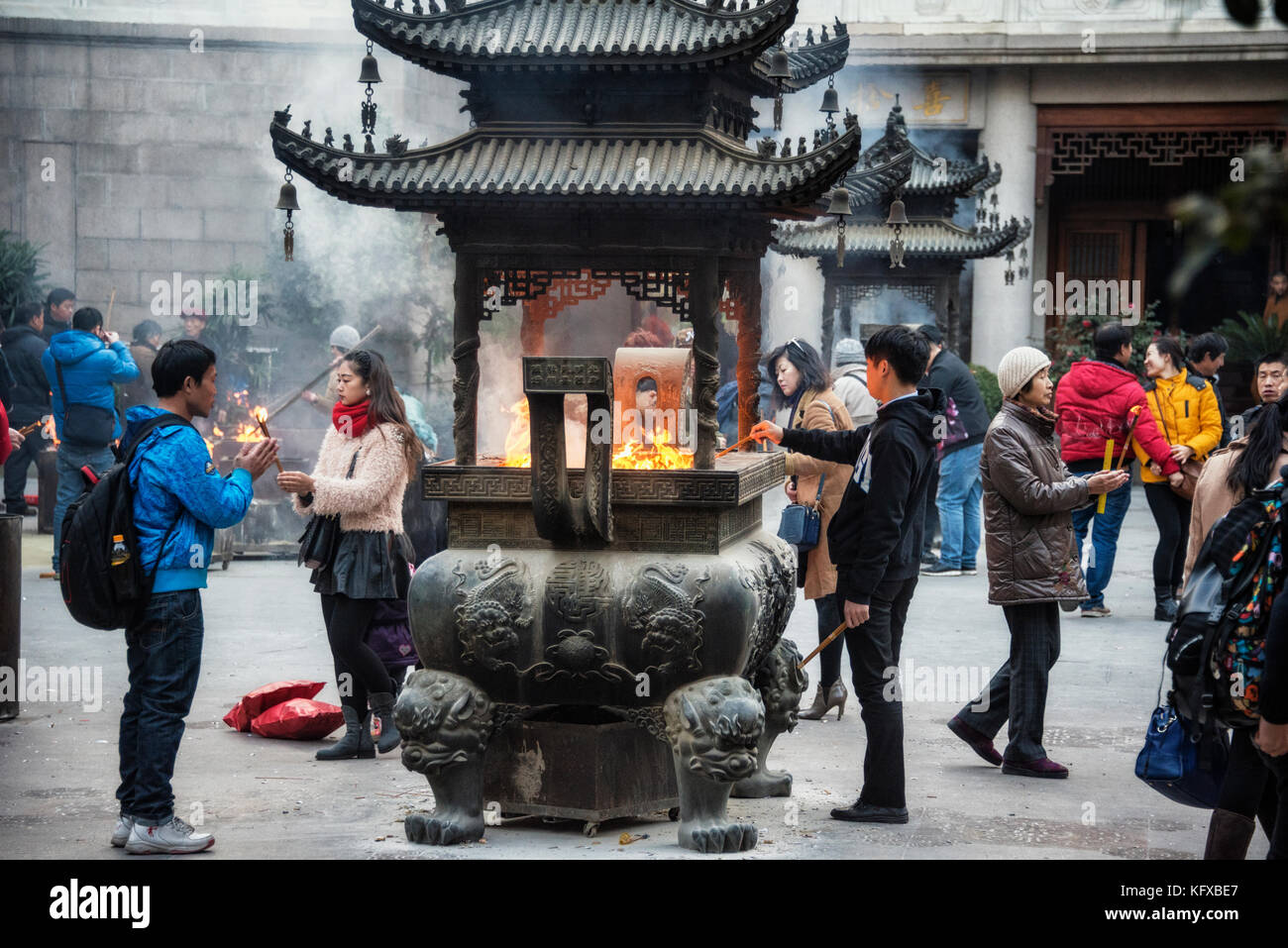 Menschen tägliche traditionelle Ritual, Shanghai Stockfoto