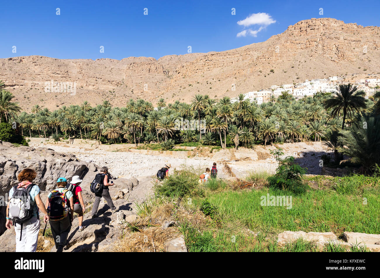 Wanderung im Wadi Bani Khalid - Oman Stockfoto