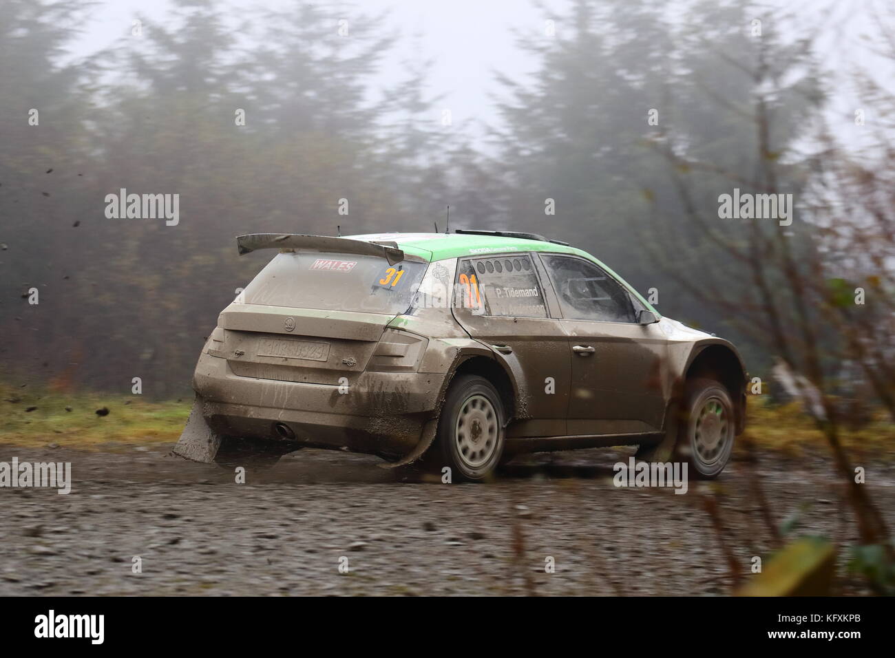 Teams von Herstellern und privaten Teams konkurrieren auf dem 2017 Dayinsure Wales Rally GB. Stockfoto