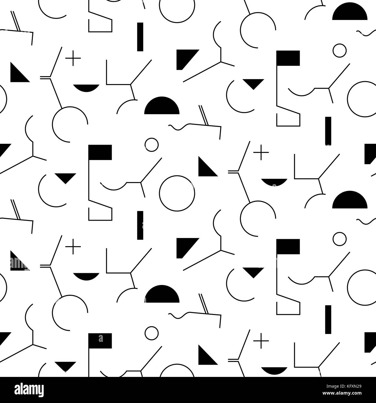 Geometrie abstract nahtlose Muster. Lineare Motiv Hintergrund. einfache geometrische Formen, Dreiecke, Rechtecke, Linien und Kreise Stockfoto