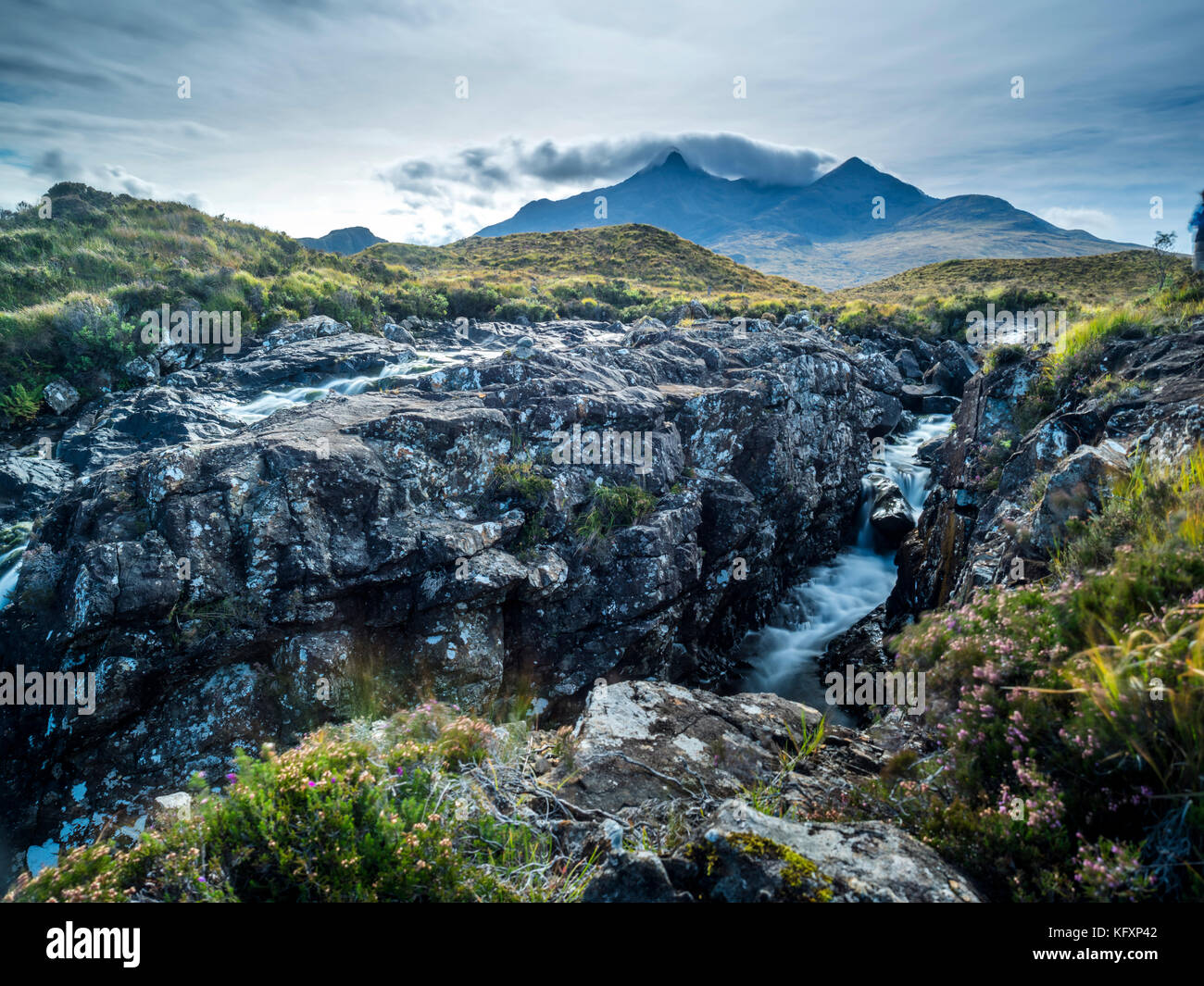 Slingachan Wasserfall, Nationalpark Isle of Skye, Schottland, Vereinigtes Königreich Stockfoto