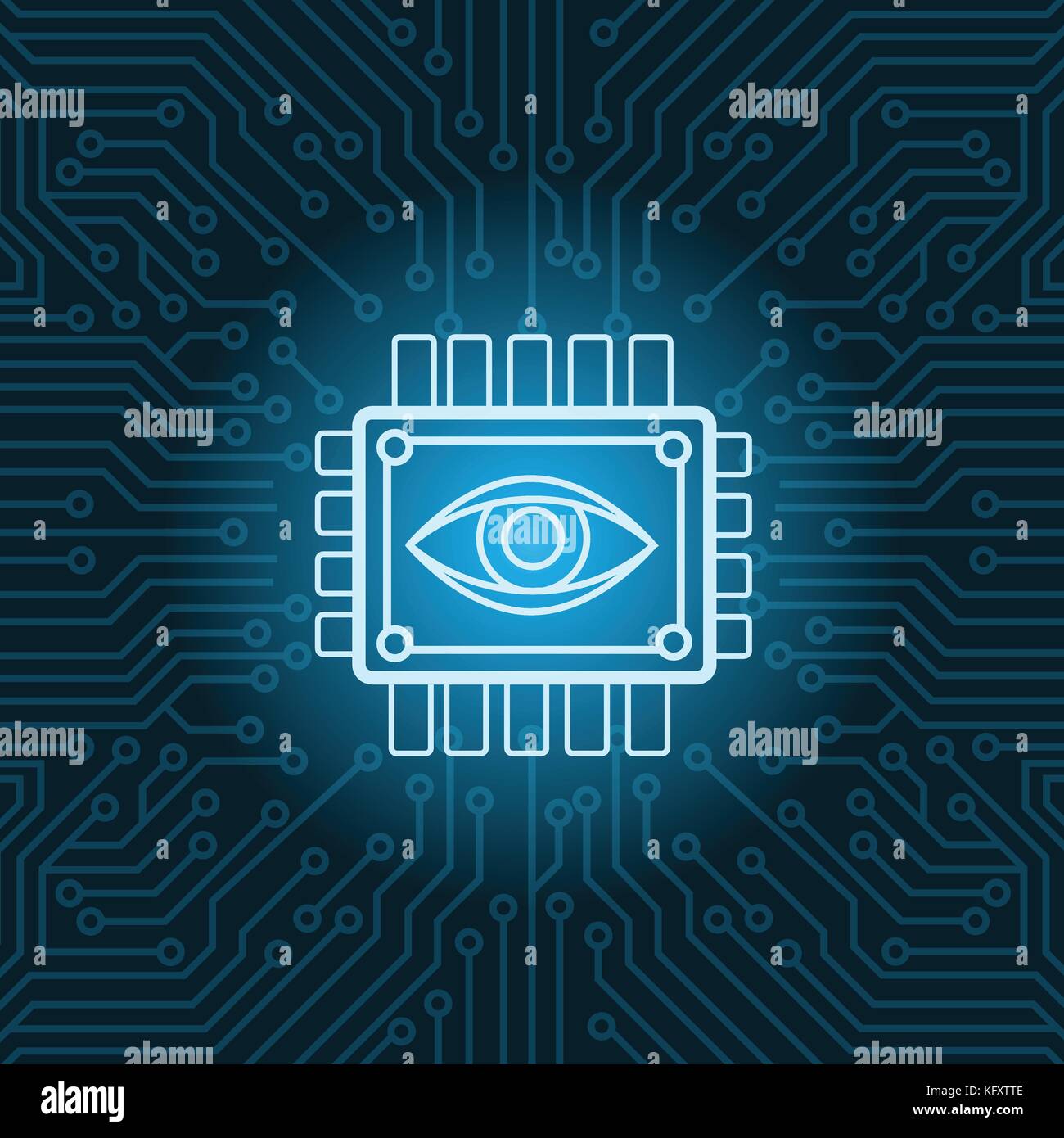 Menschliche Auge Symbol auf Chip über Blau circuit motherboard Hintergrund Stock Vektor